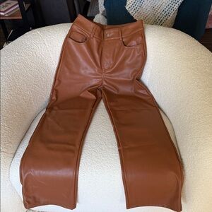 Elegant Tan faux leather Women's Flare Pants